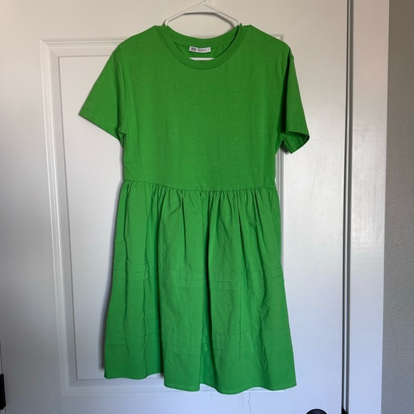 ZARA Green Pleated Babydoll Dress Bloggers Fav - Picture 3 of 6